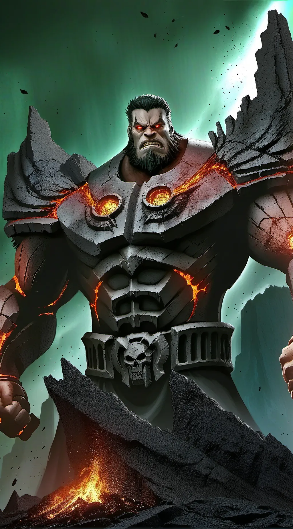 ai character: magma titan TV man background