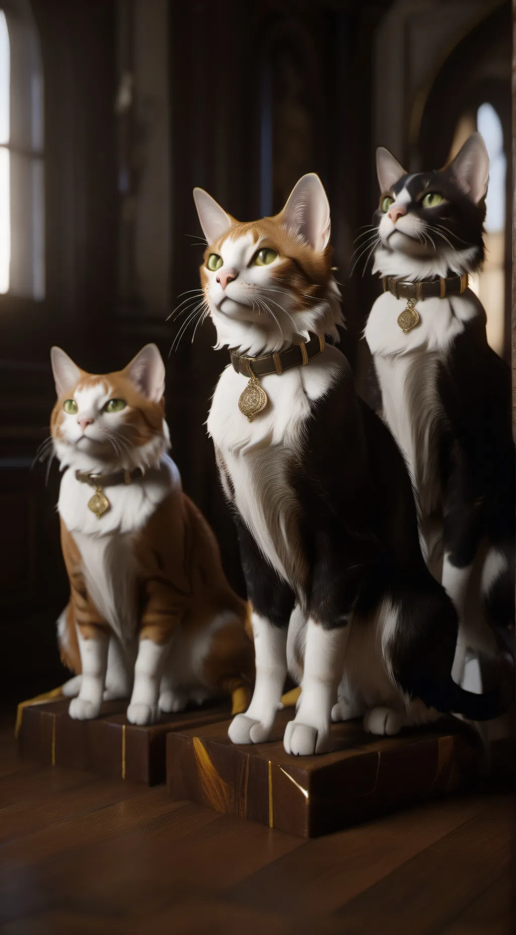 ai character: 3 cats  background