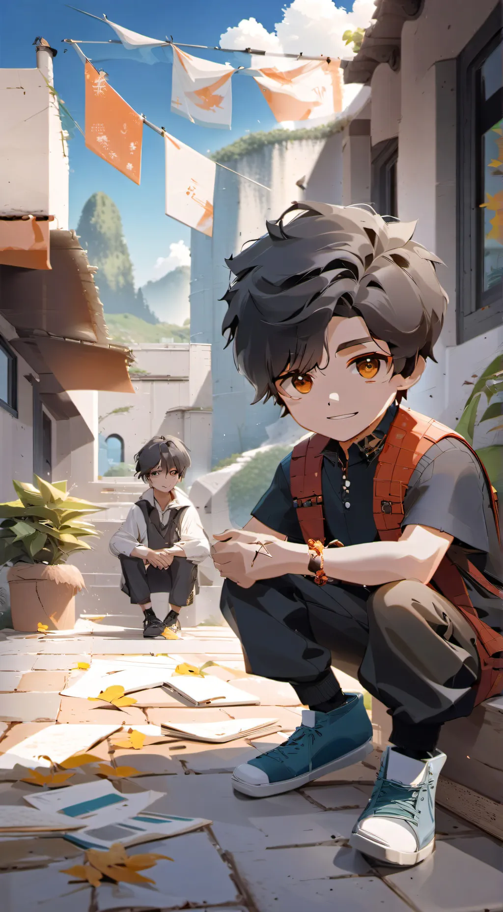 ai character: Alex y Diego  background