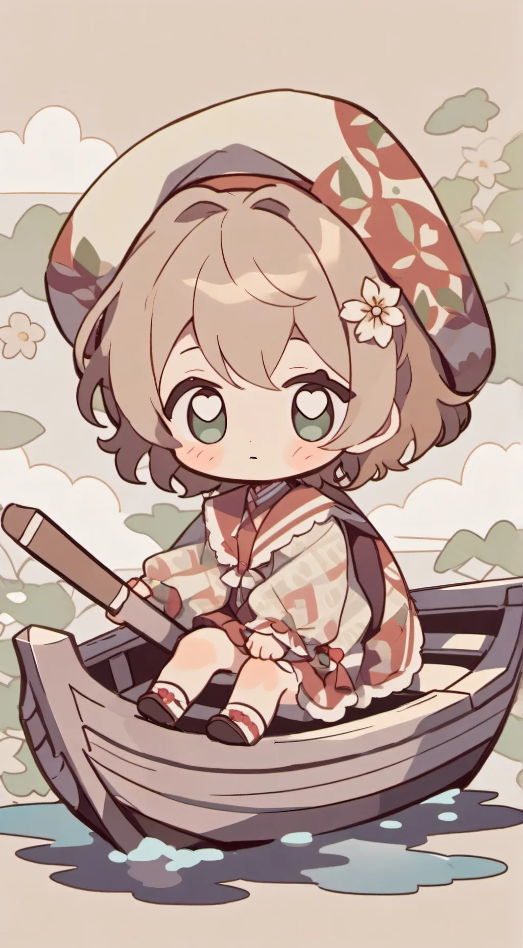 ai character: Niña en barco background