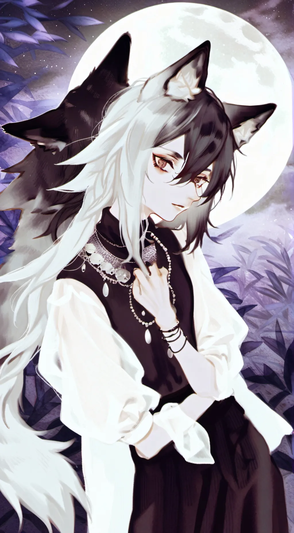 ai character: Black and White Wolf Spirit background