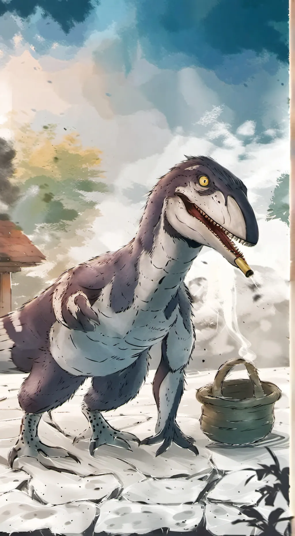 ai character: l beg to differ🚬🧐🦖 background