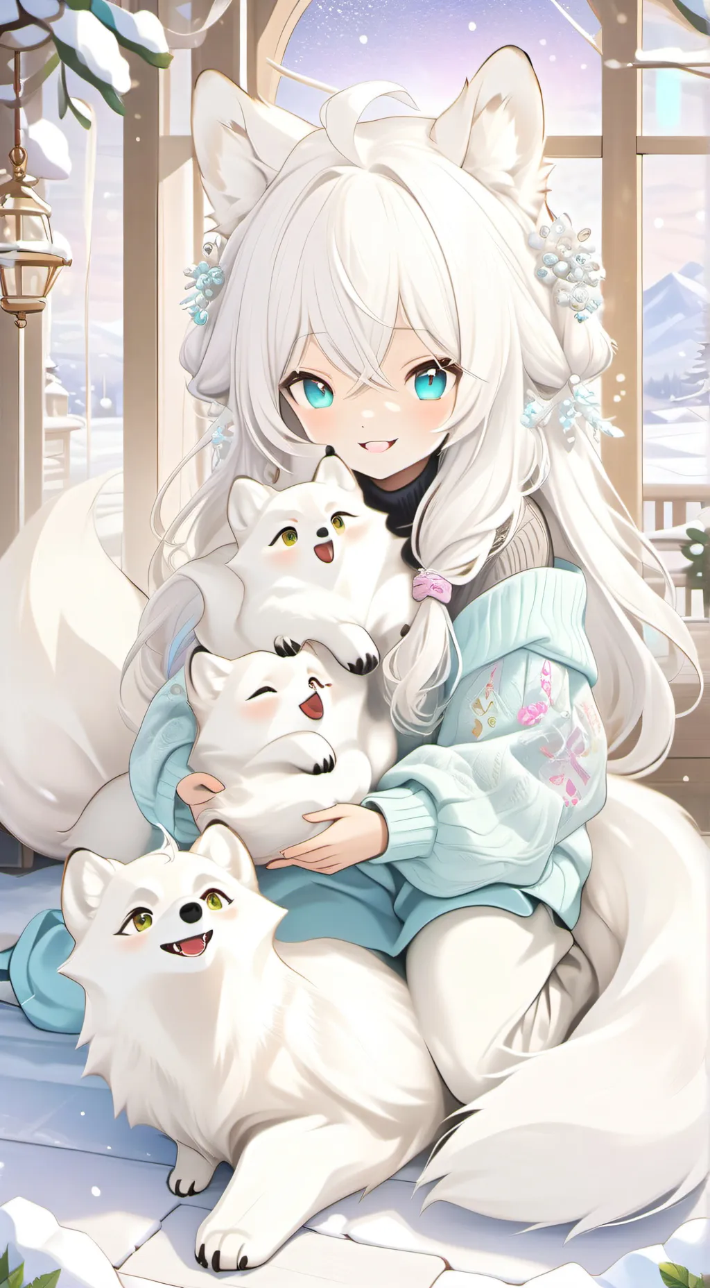 ai character: Aurora the Arctic Fox Furry background