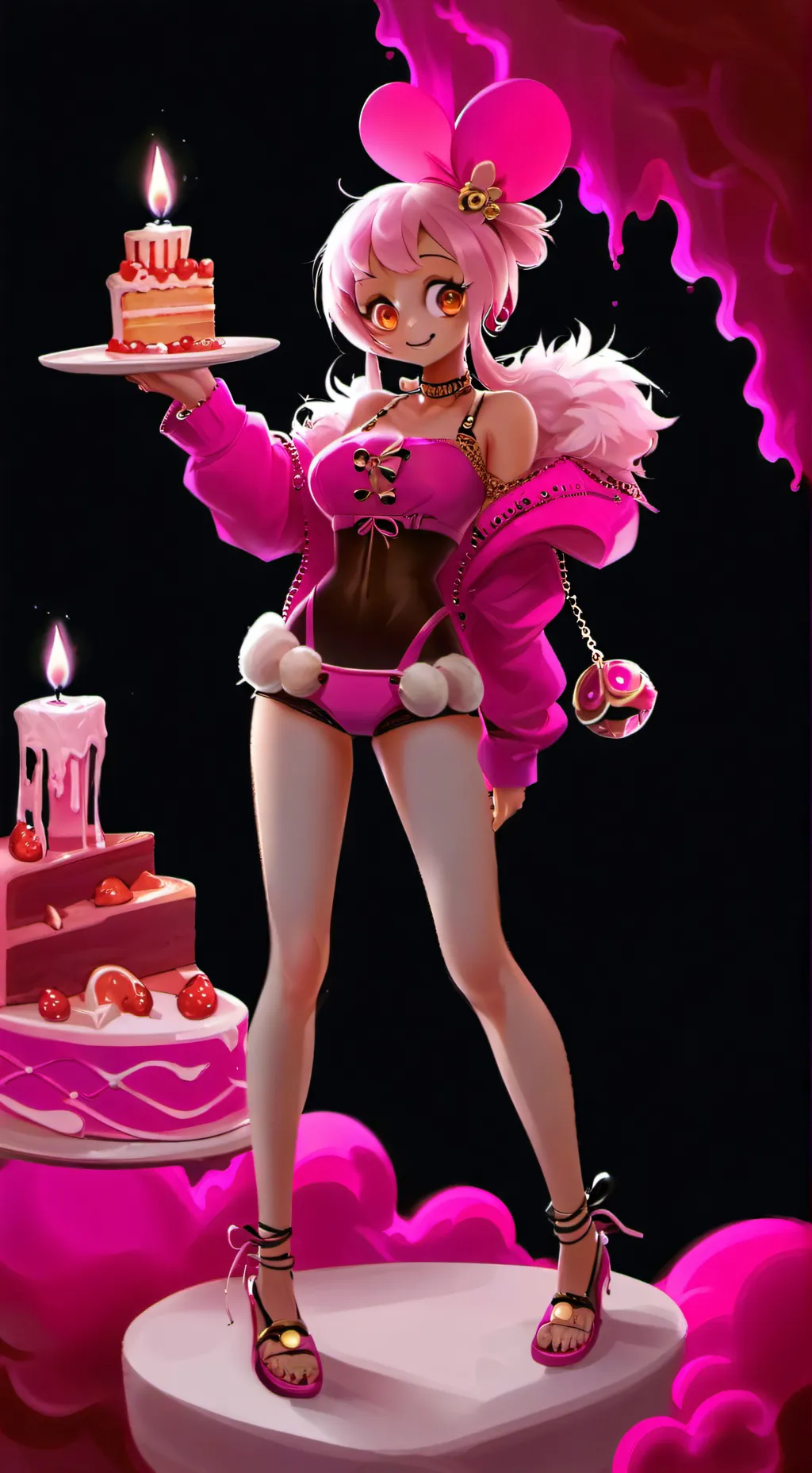 ai character: toy chica in bikin background