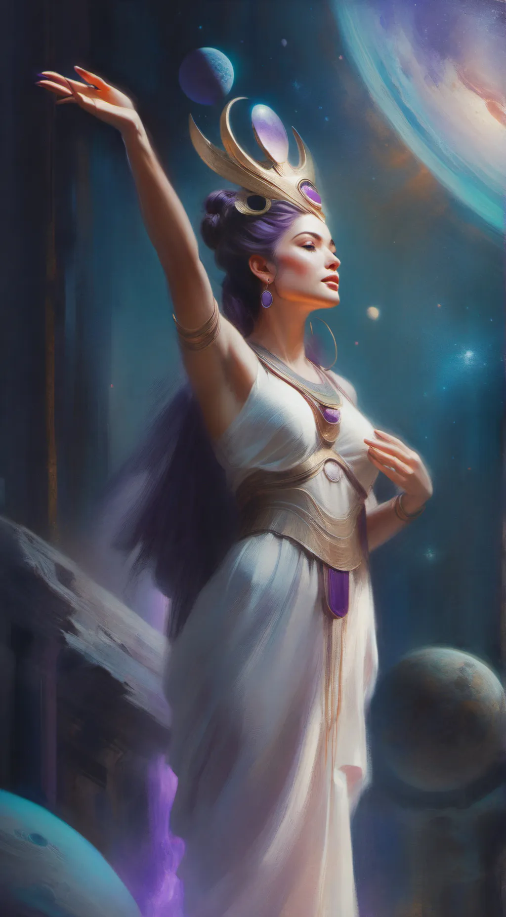 ai character: Goddess of space background