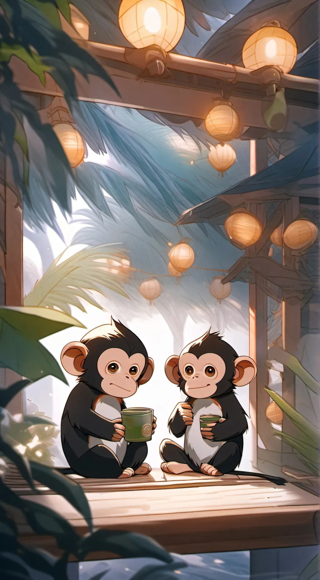 ai character: Cute monkeys  background