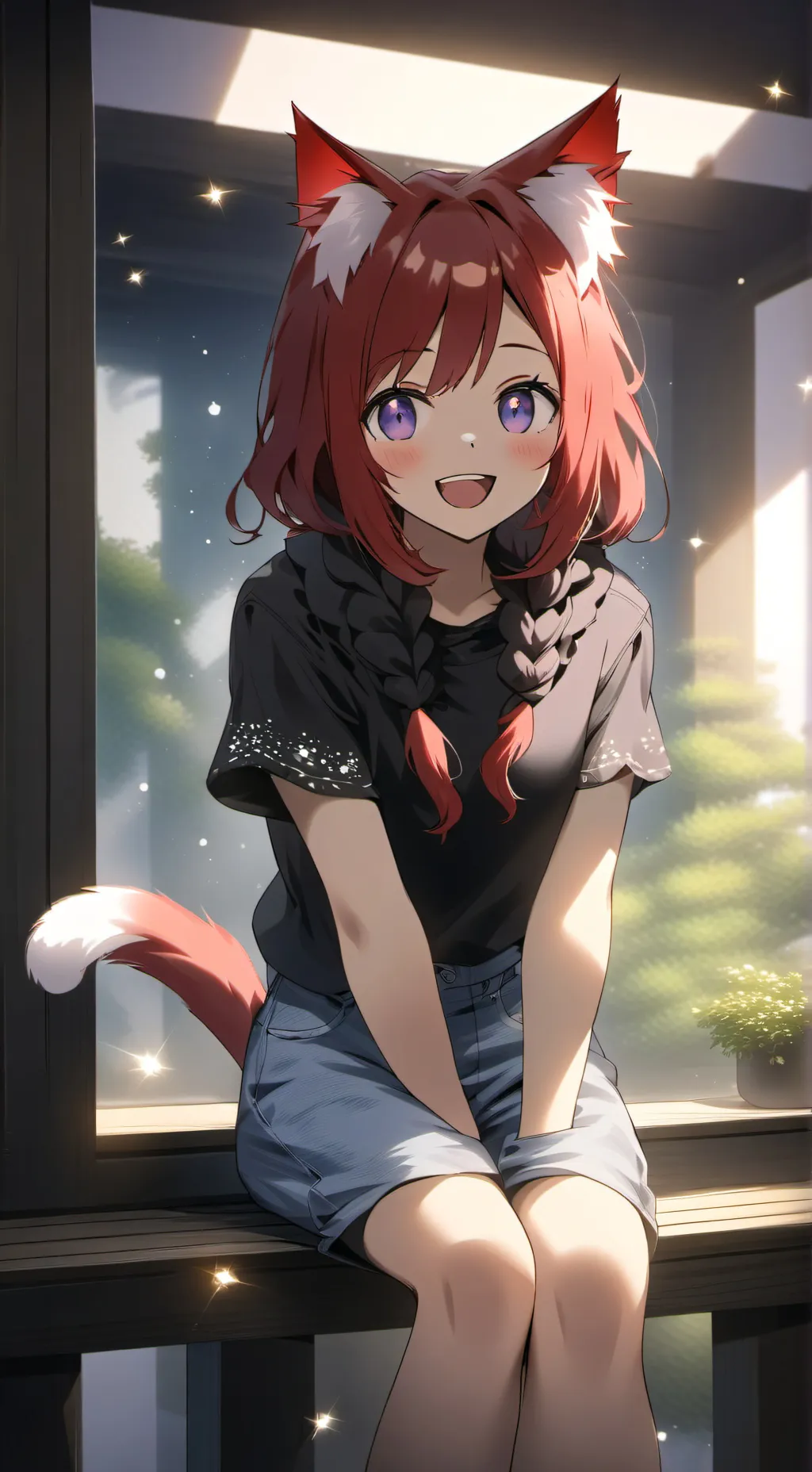 ai character: Emily the Fiery Feline Spirit background