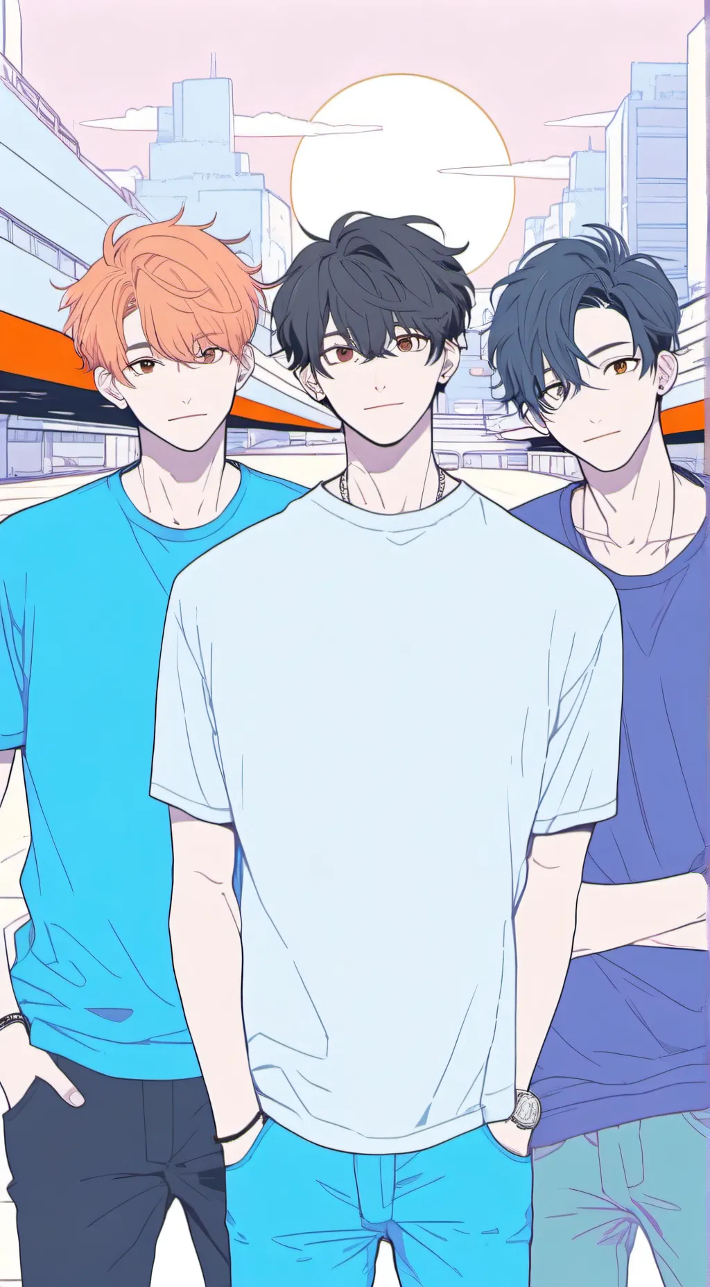 ai character: 3 boys  background