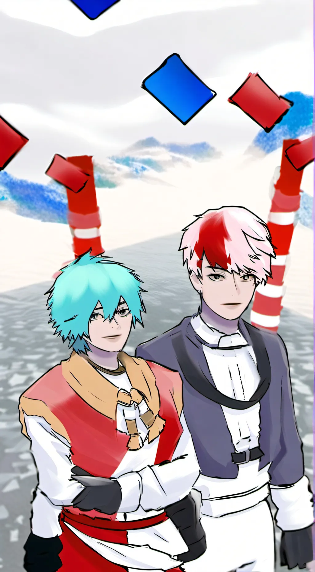 ai character: Red and blue background