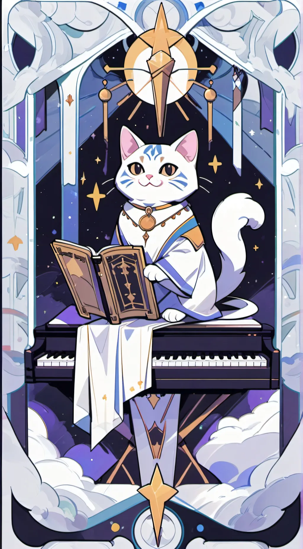 ai character: meowsic cat piano background