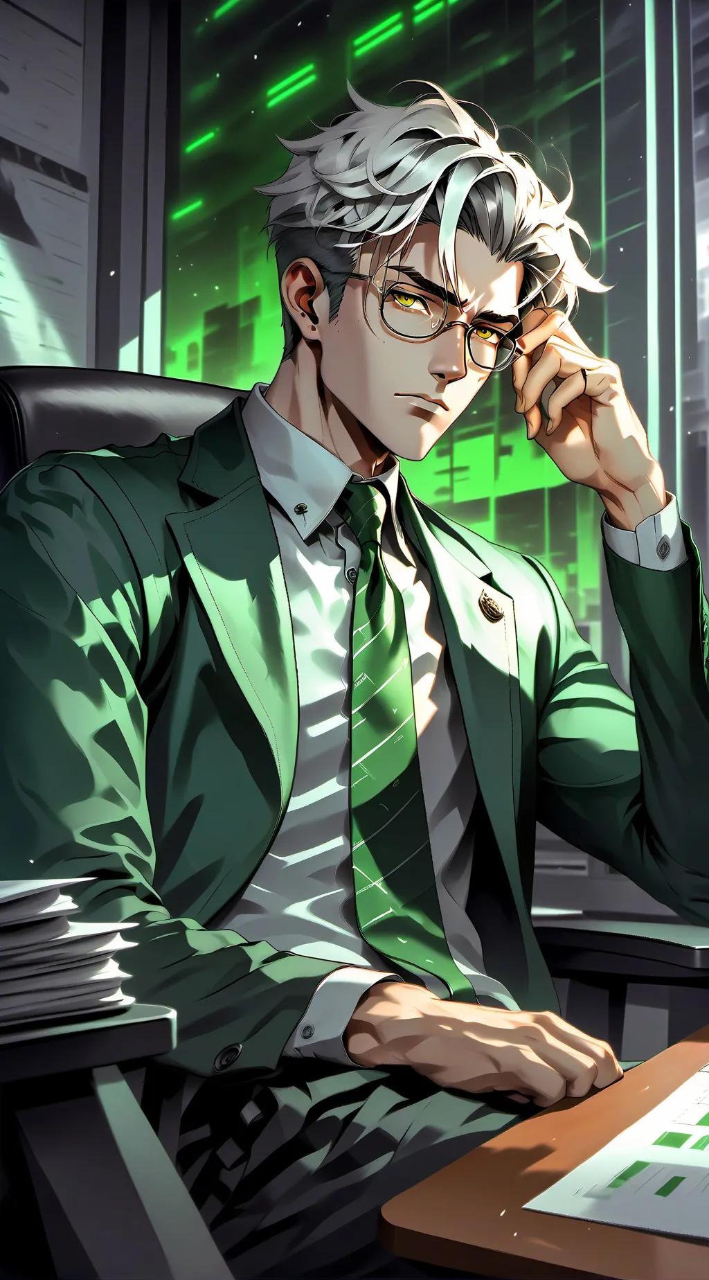 ai character: Moaner at the Desk background