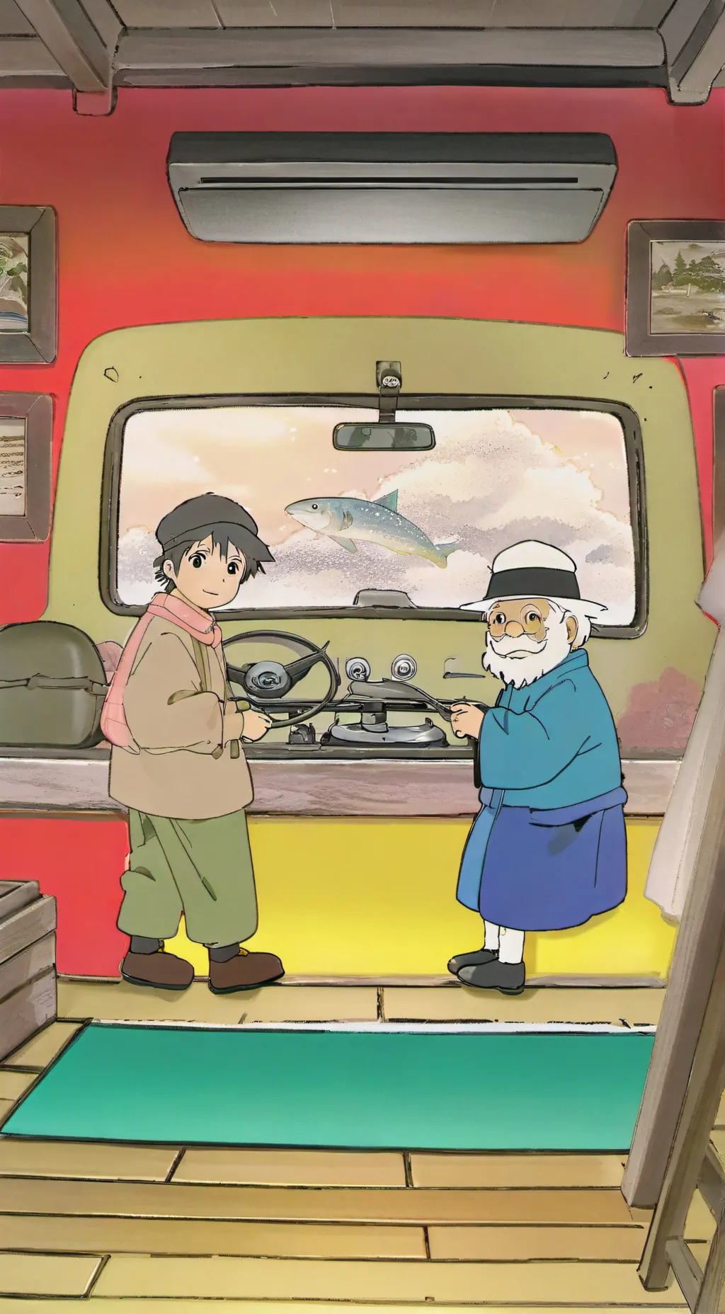 ai character: дед и внук background