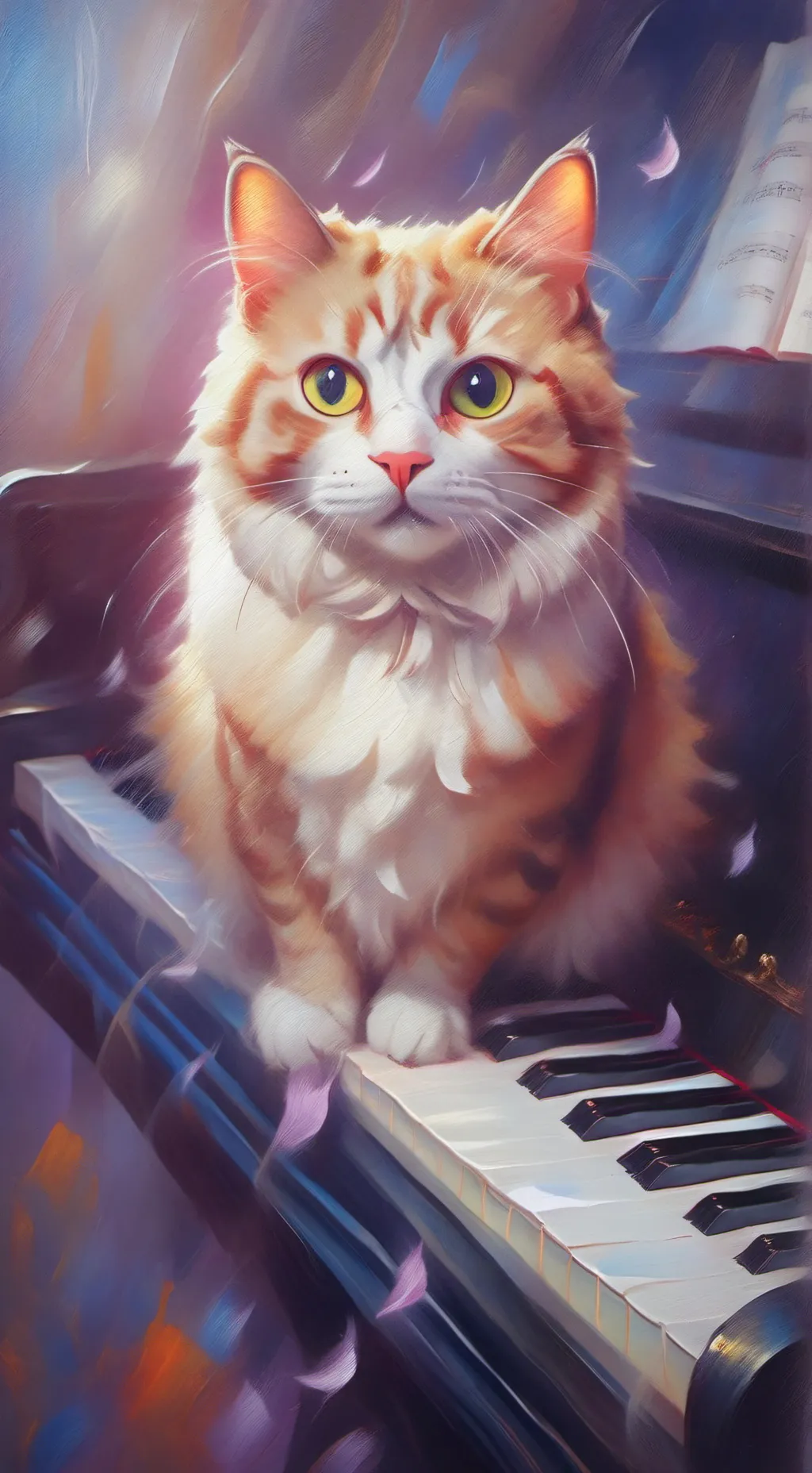 ai character: cat piano meowsic  background
