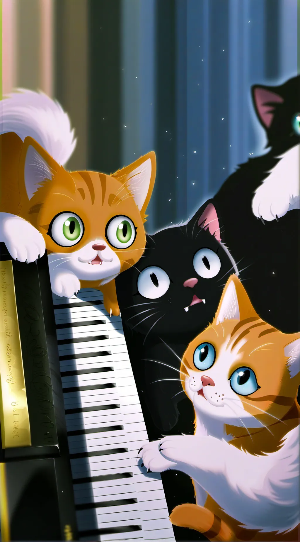 ai character: cat piano monster  background