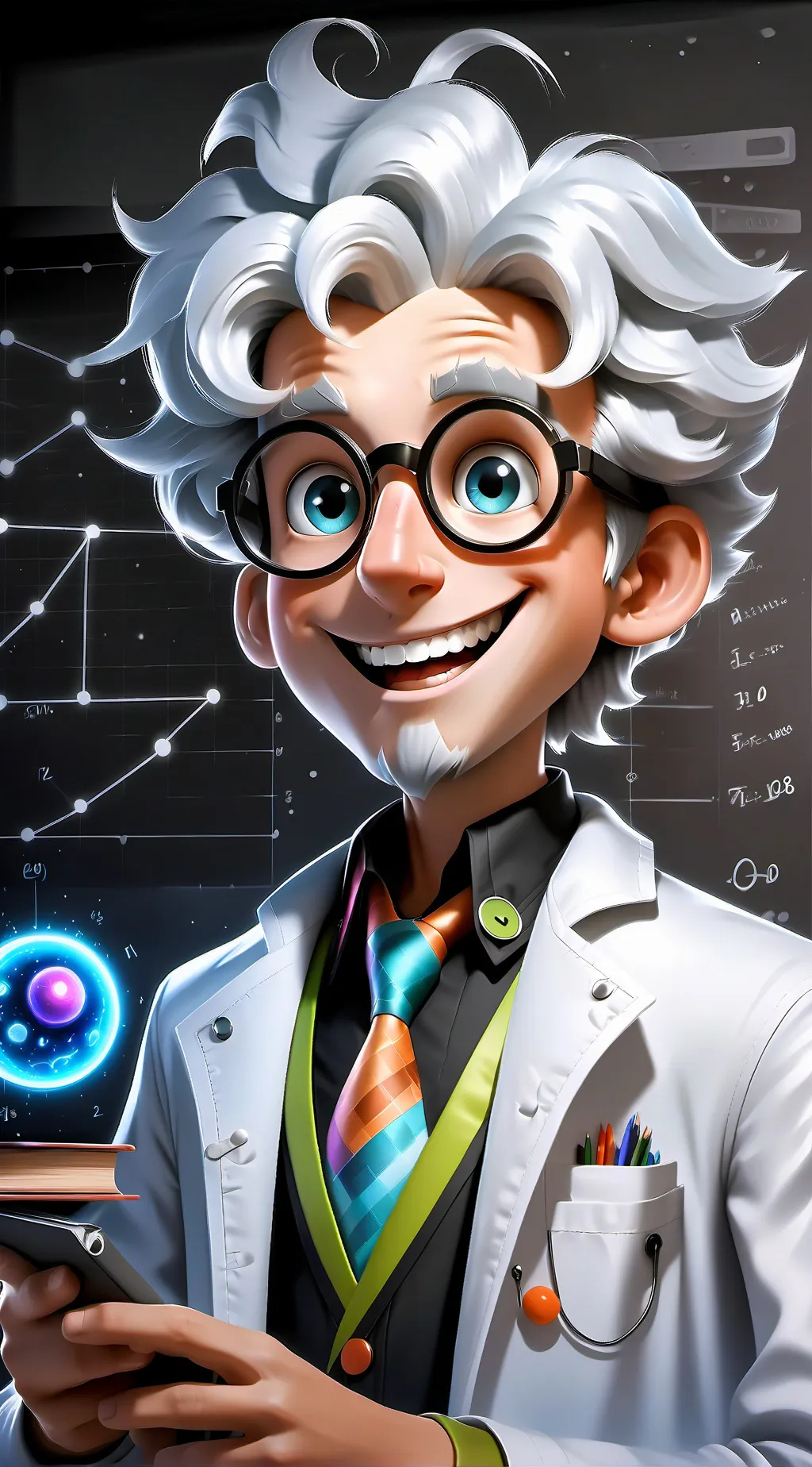 ai character: Dr. Memeo Labs background