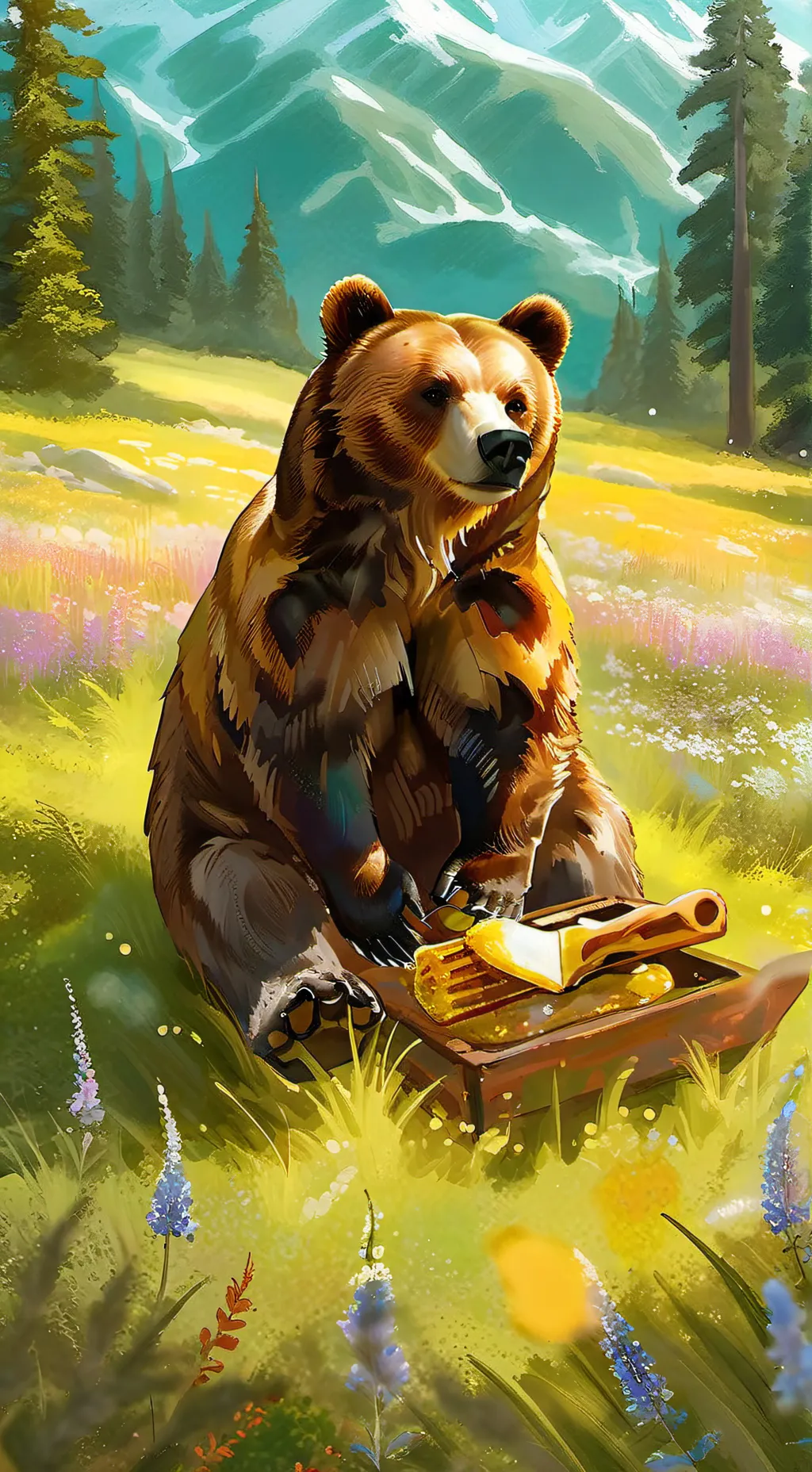 ai character: Honey bear  background