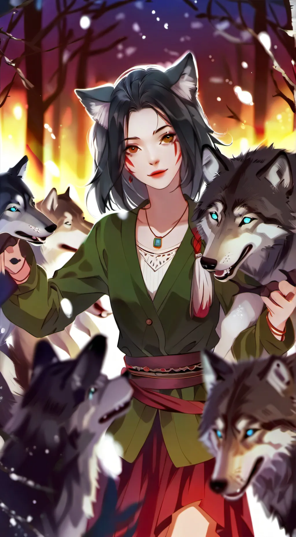 ai character: Alpha wolf hybrid  background