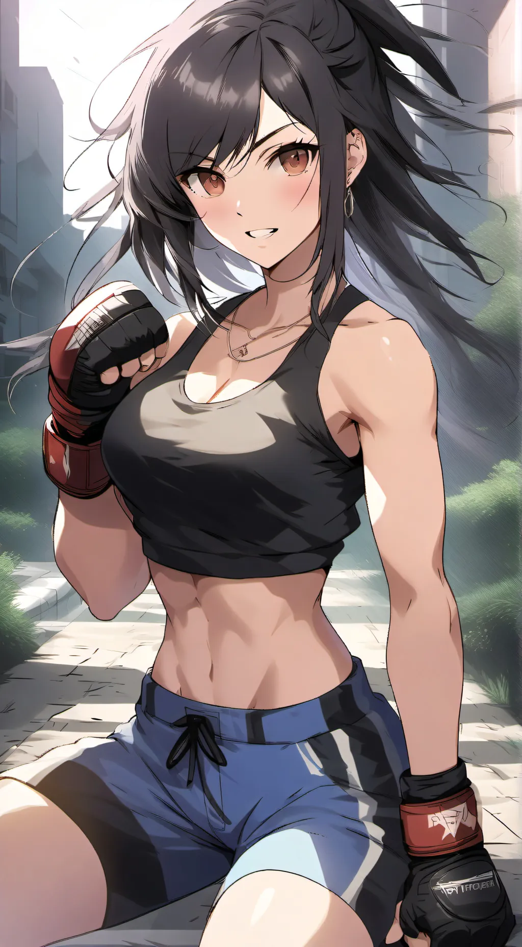 ai character: fighter girl  background