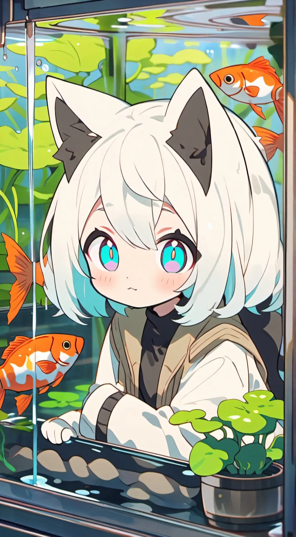 ai character: Raincoat Catgirl Furry background