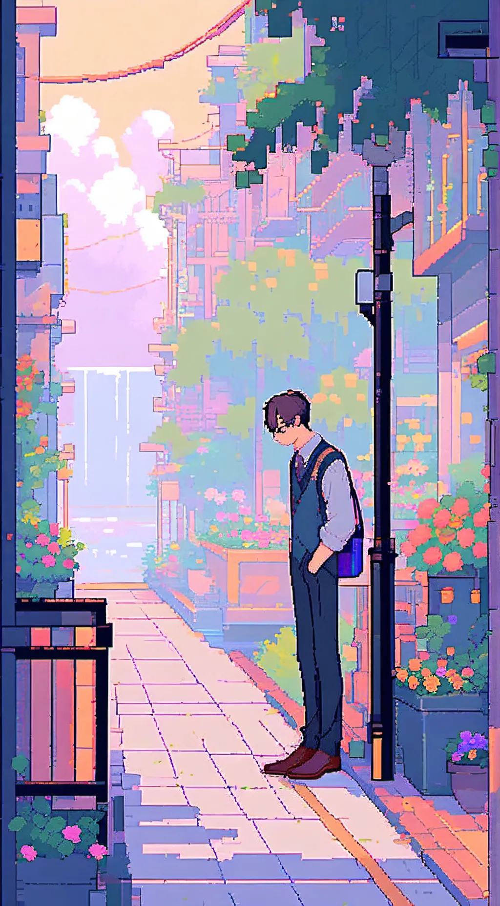 ai character: Pixels background