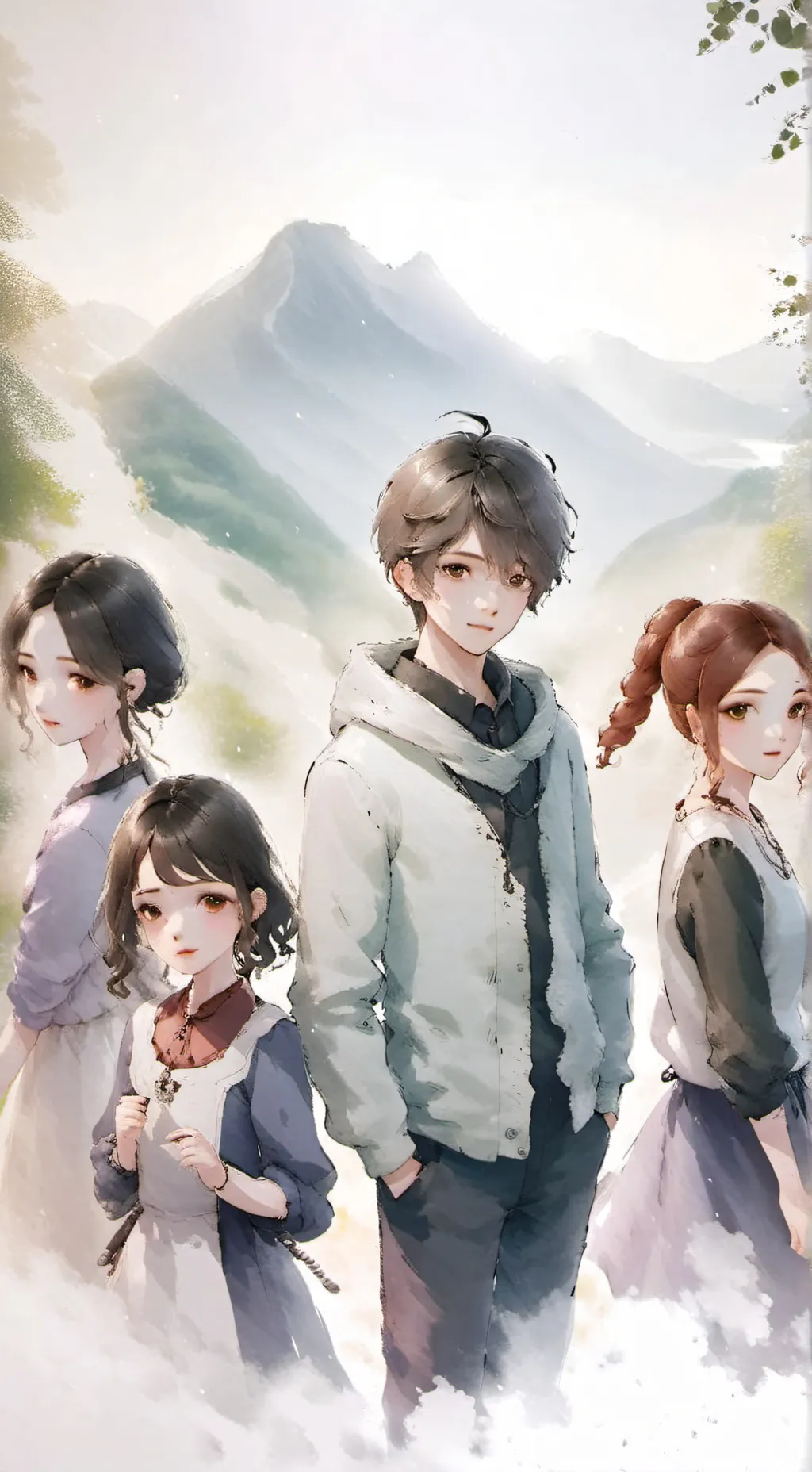 ai character: girls and one boy background