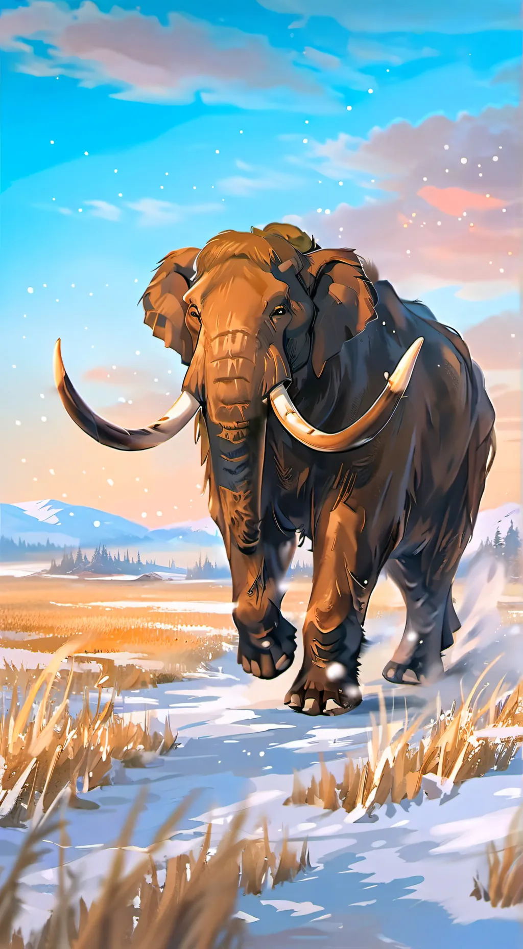 ai character: woolly mammoth  background