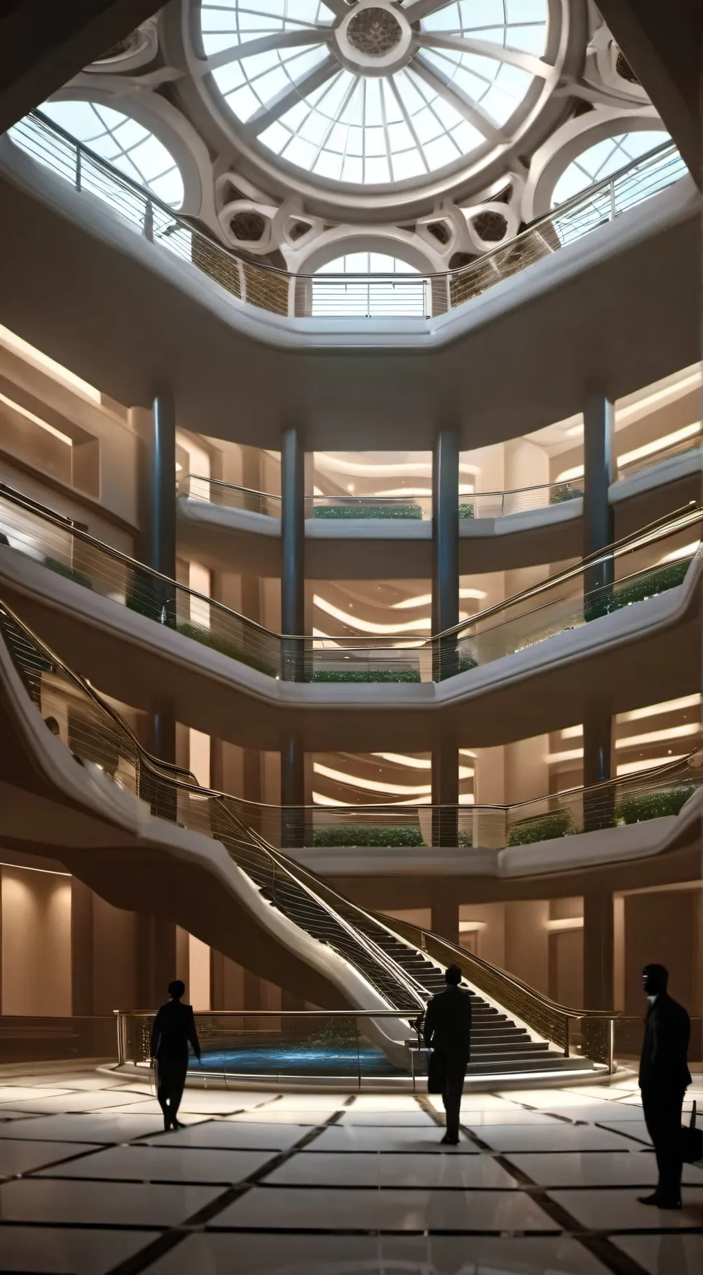 ai character: Golden atrium background