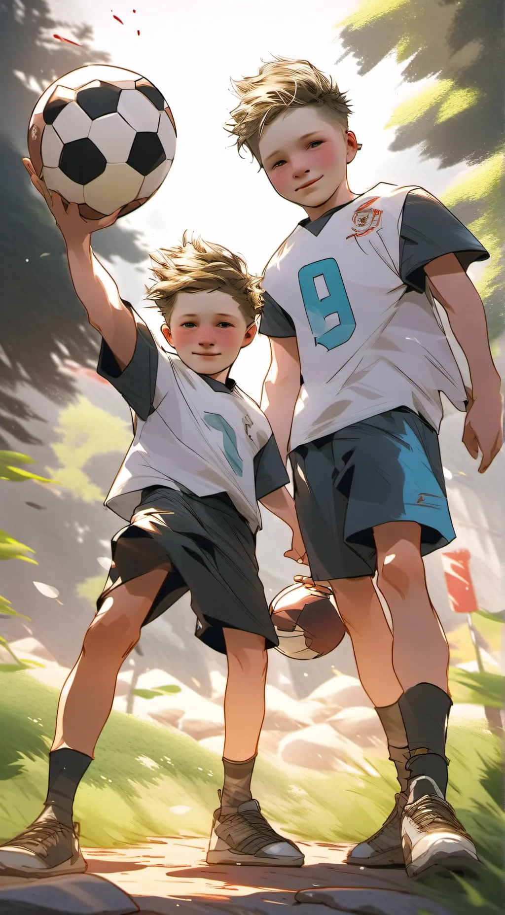 ai character: Two football boys background