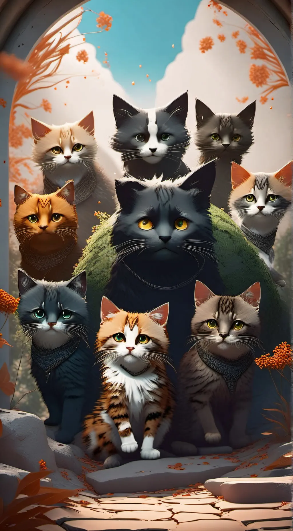 ai character:  familia gatitos background