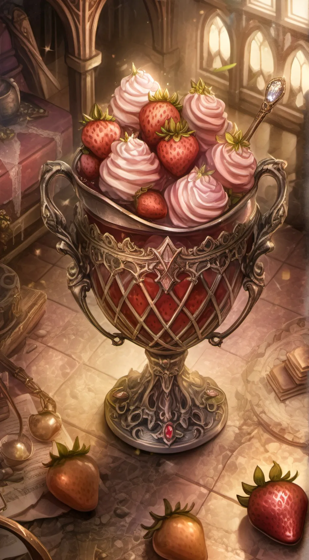 ai character: straberry candy  background