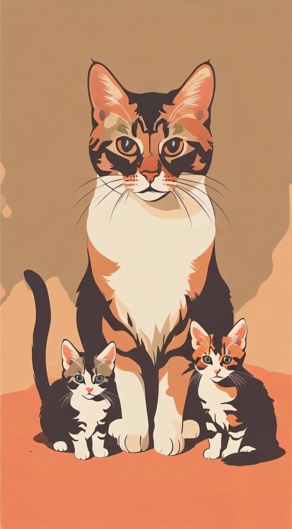 ai character: mama cat w kittens background