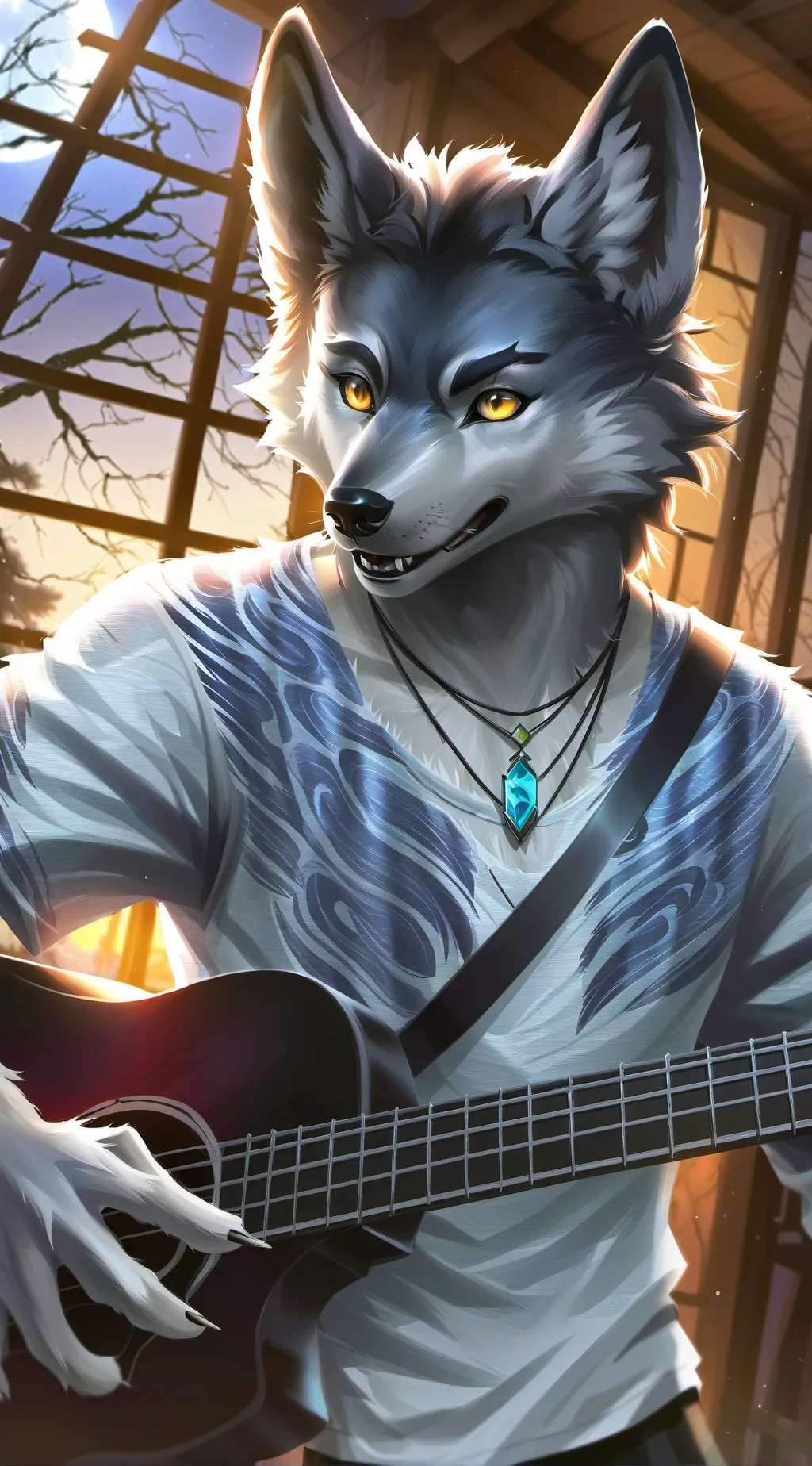 ai character: Moonlit Wolf Spirit background