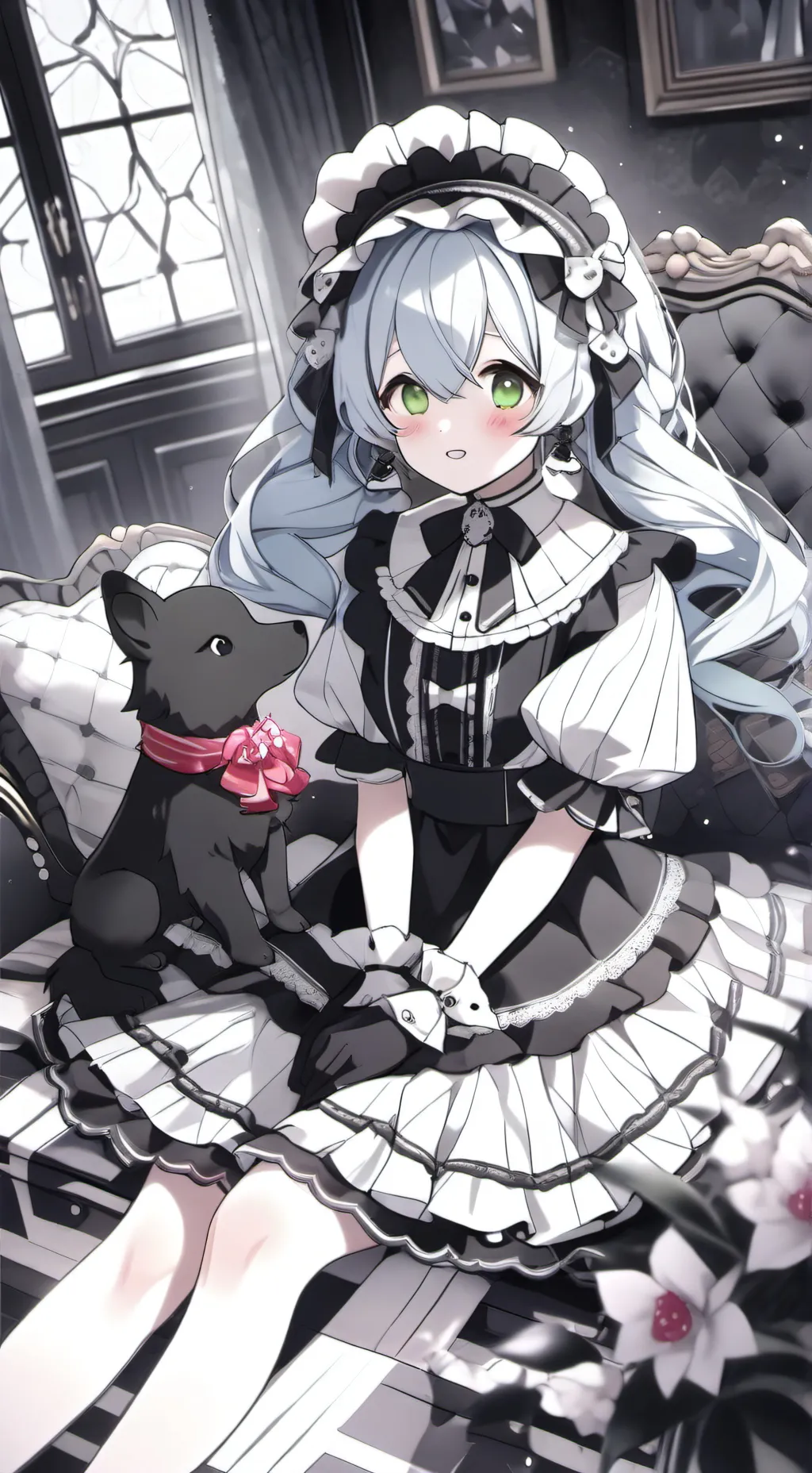 ai character: cute  maid background