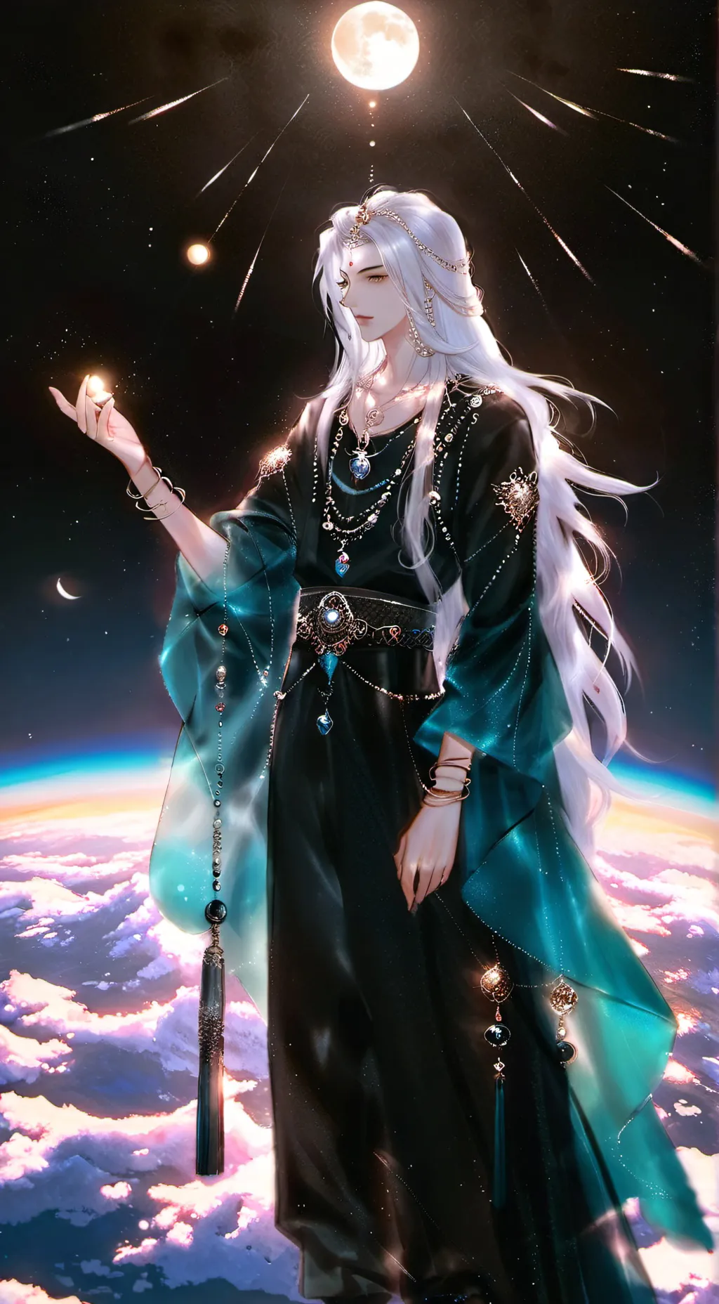 ai character: silver 👏🥂💙🖤 background