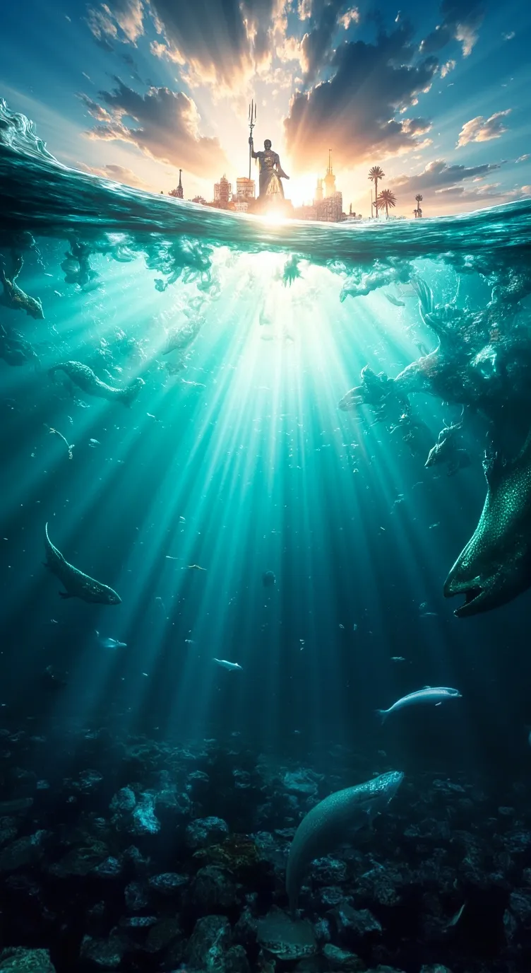 ai character: ocean&Poseidon background