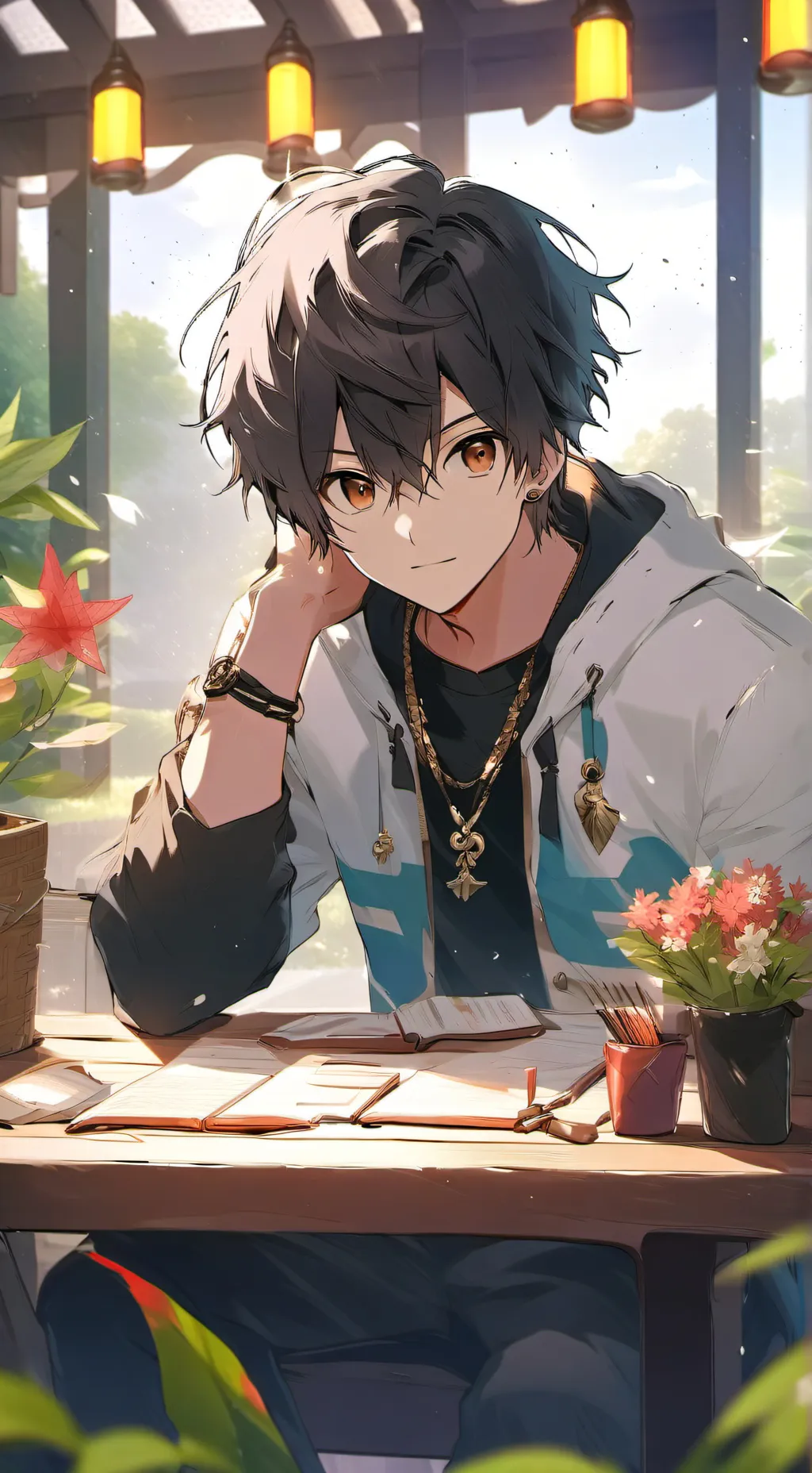 ai character: Felix~🎧🖤 background