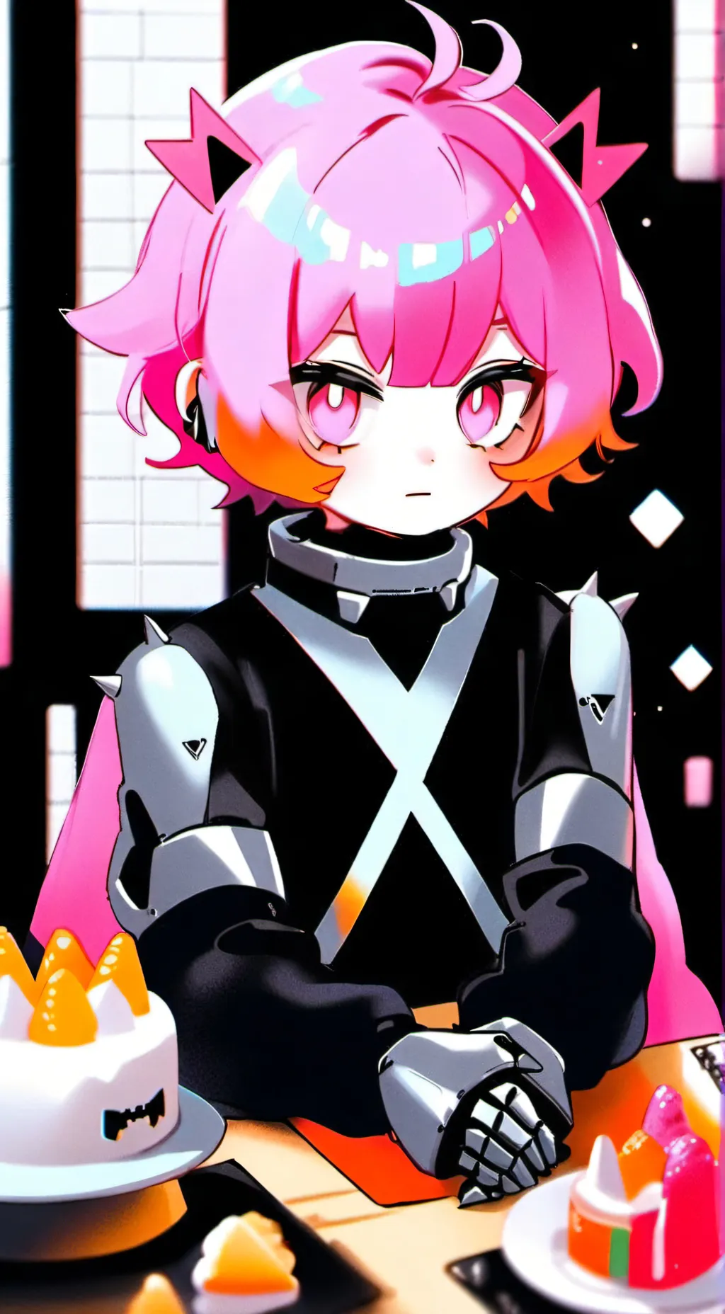 ai character: strawberry crepe background