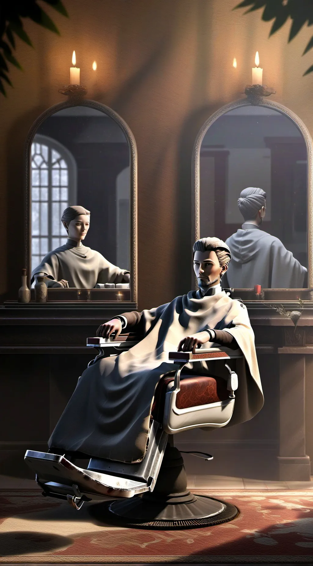 ai character: Barber simulated  background