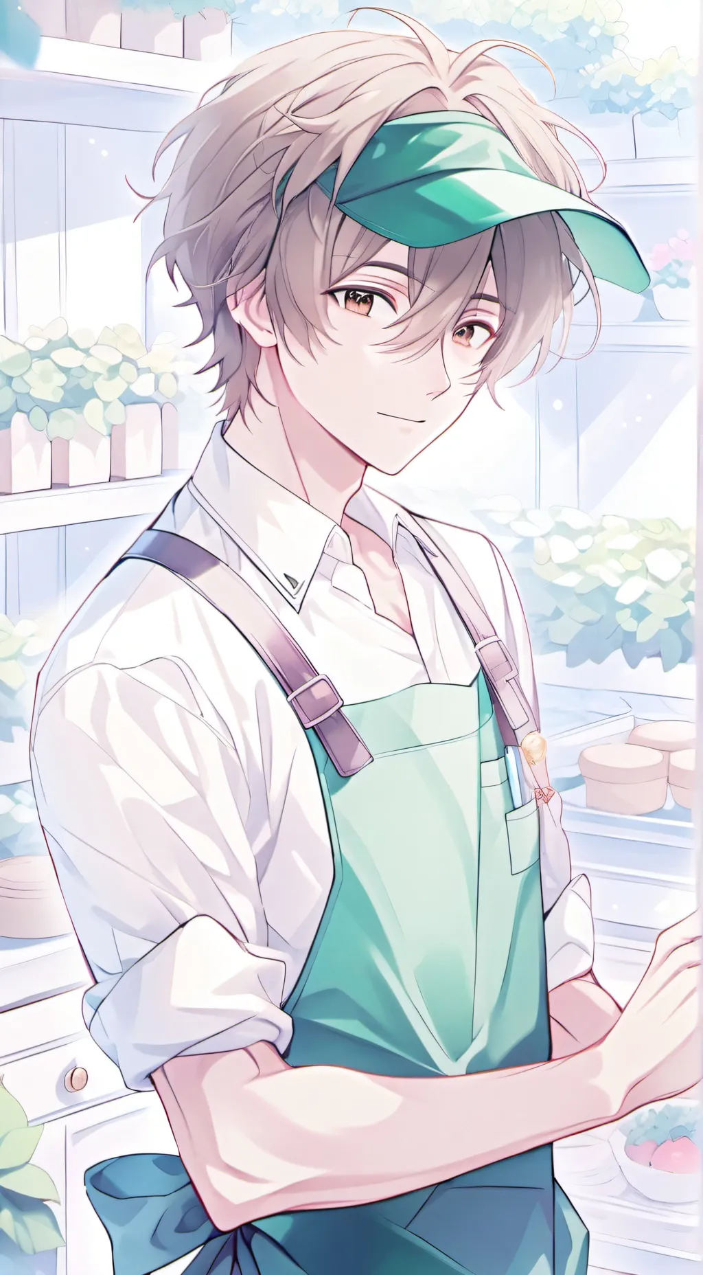 ai character: Shopkeeper Evian background