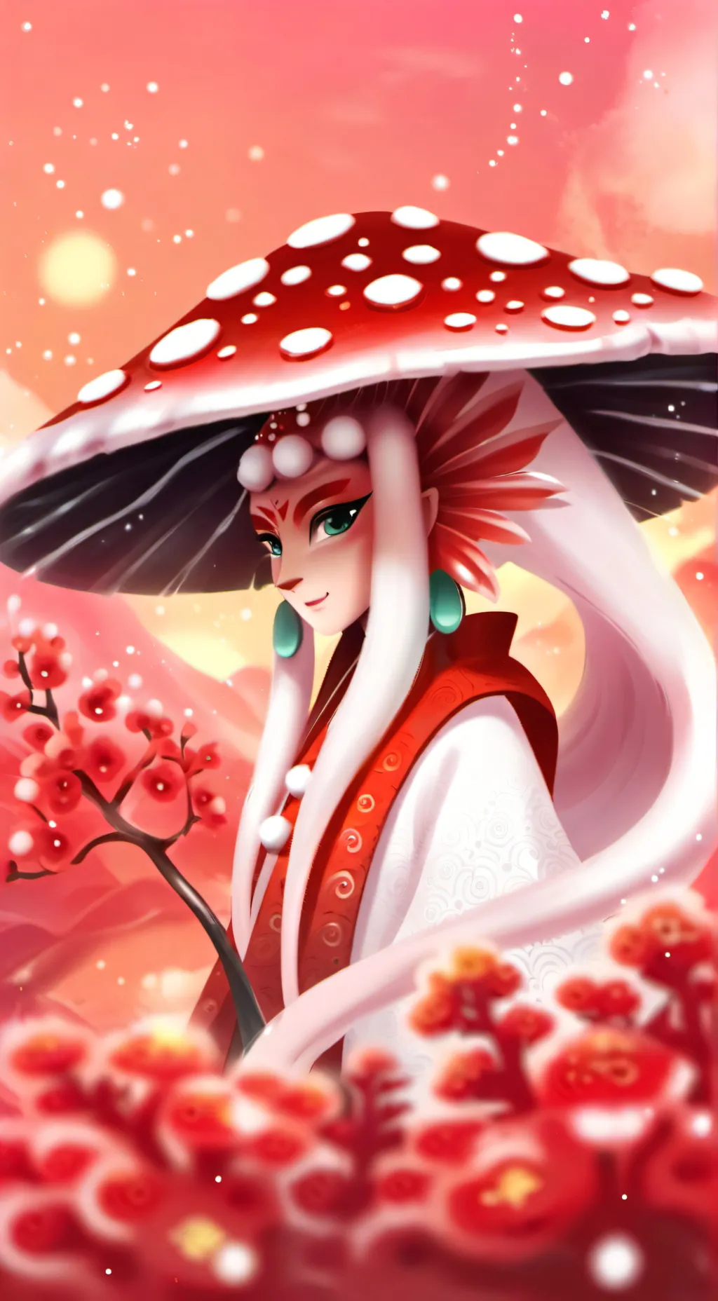 ai character: mushroom dragon .j background