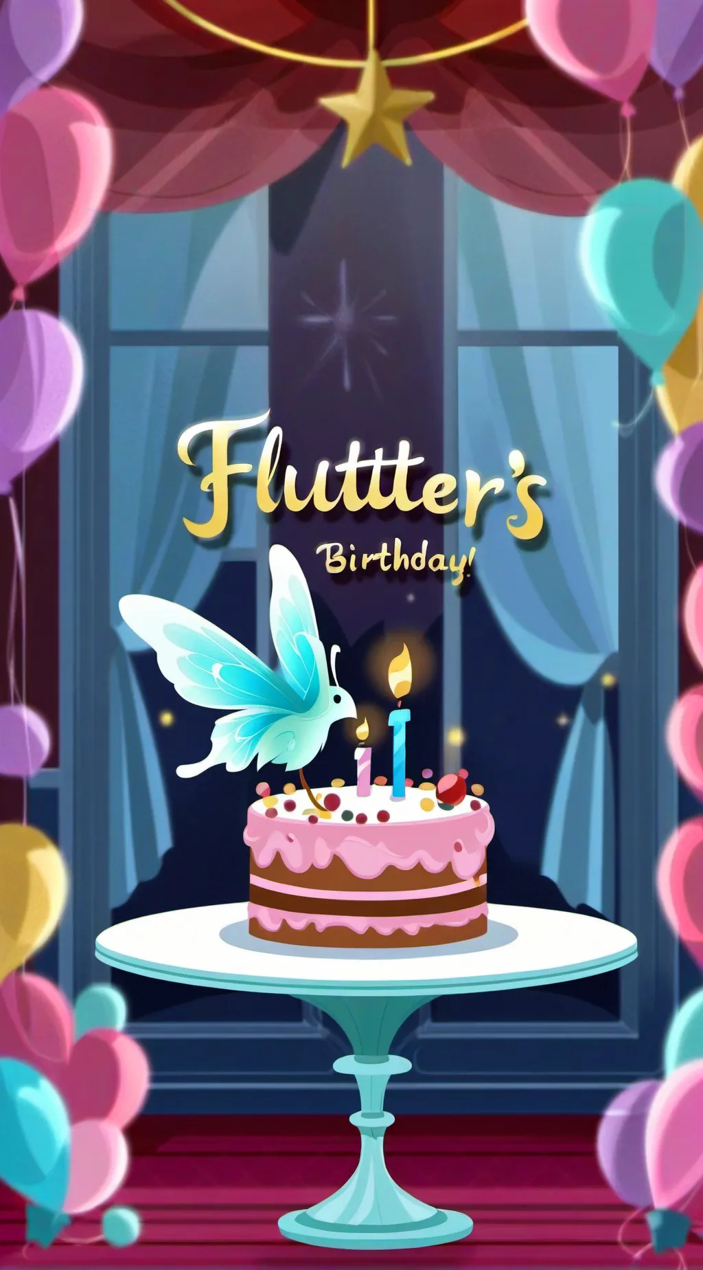ai character: Flutters Birthday! background