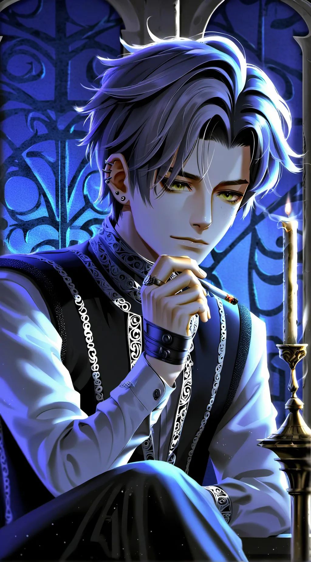 ai character: Ezra the Goth Nitpicker background