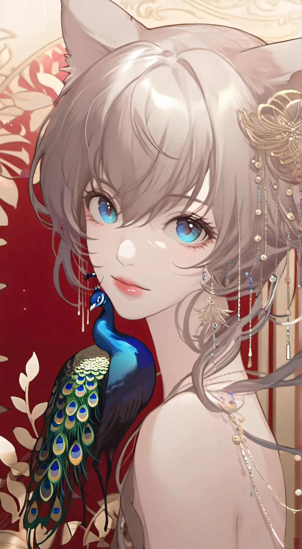 ai character: Peacock Spirit Feline background