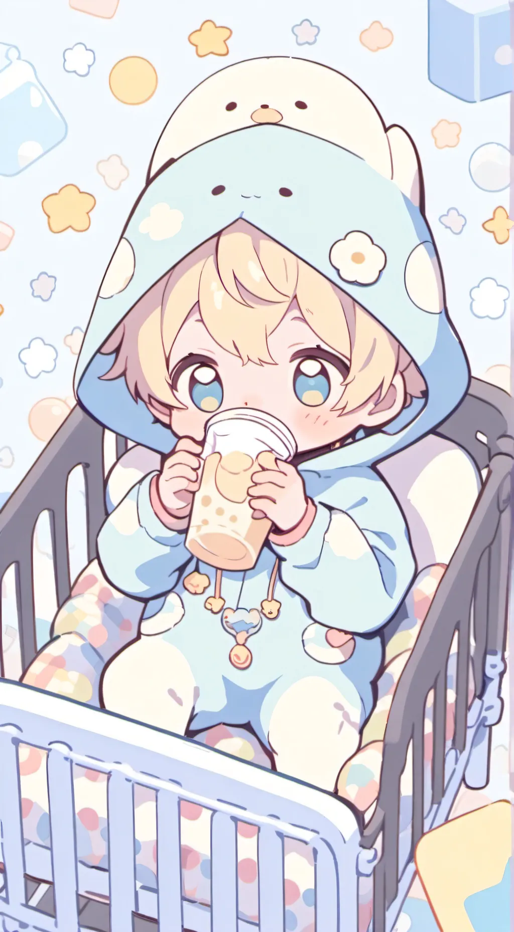 ai character: baby who poops alo background