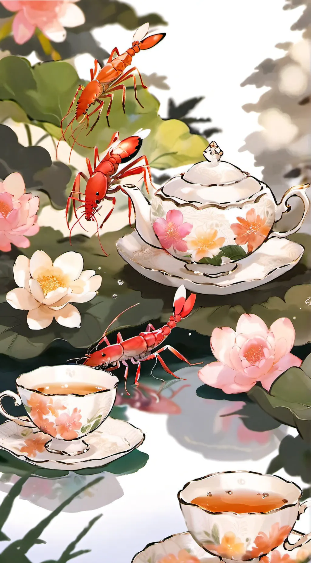 ai character: Shrimp tea 🍤🫖🫖 background
