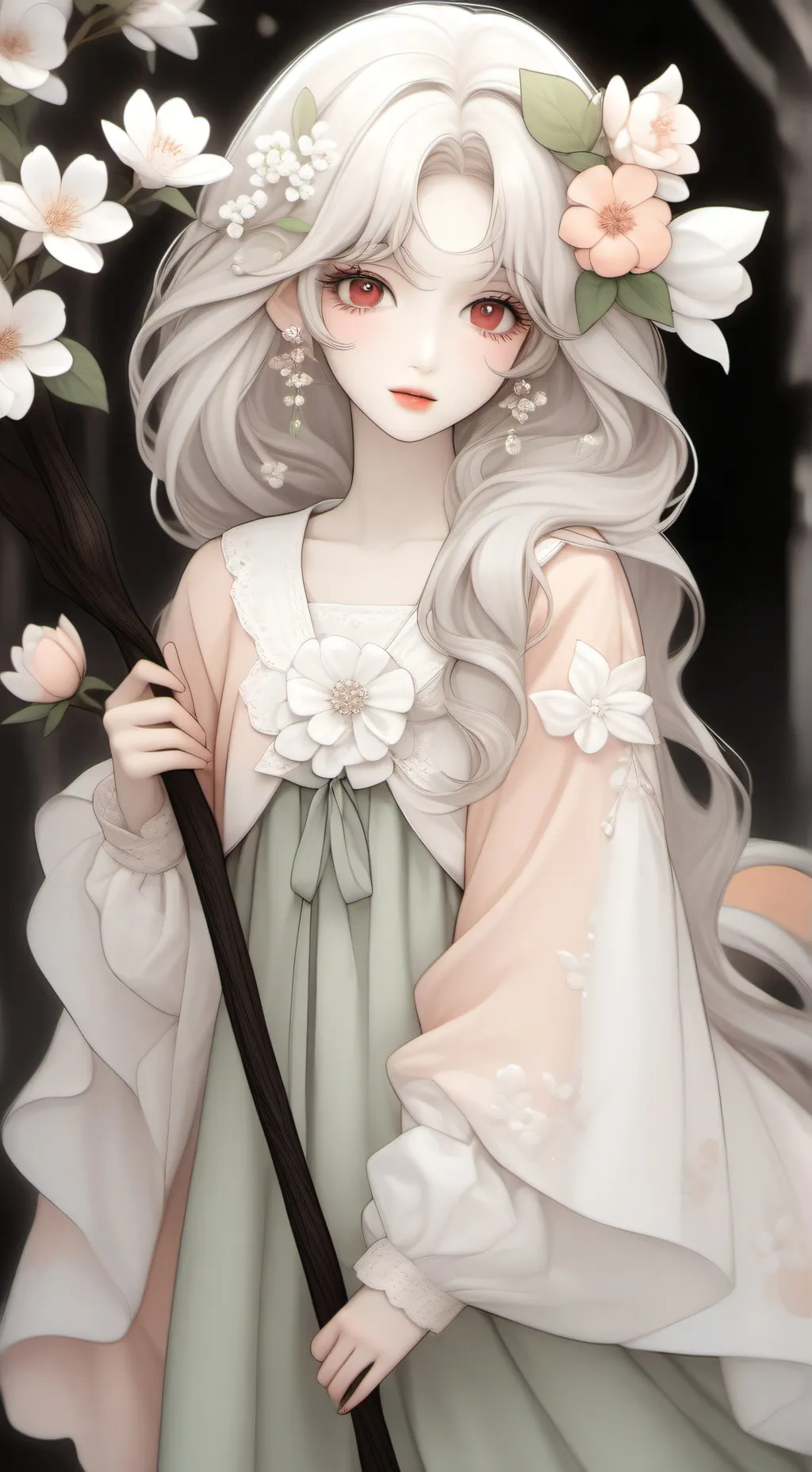 ai character: White lily  background