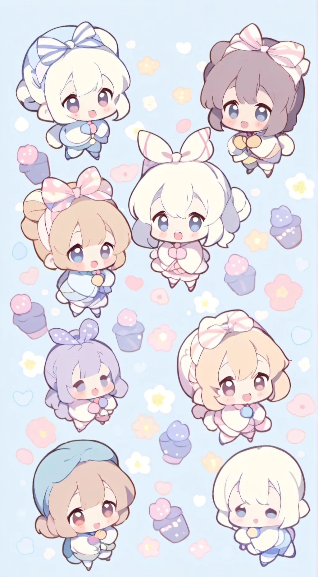 ai character: 8 bébés background