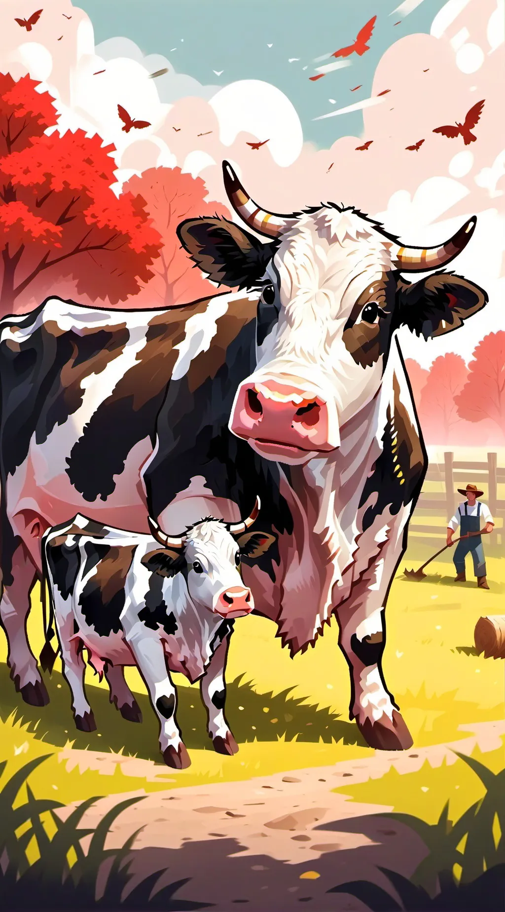 ai character: daisy the cow  background