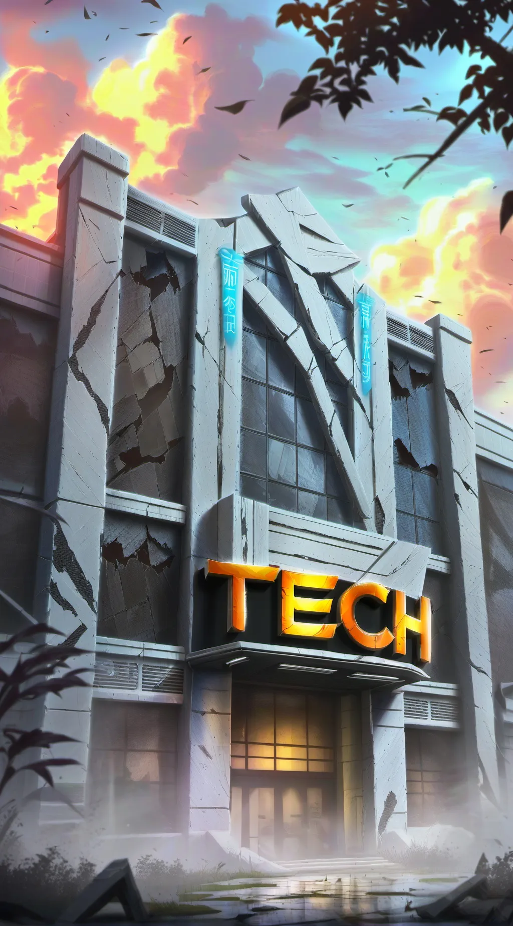 ai character: Abandoned tech lab background