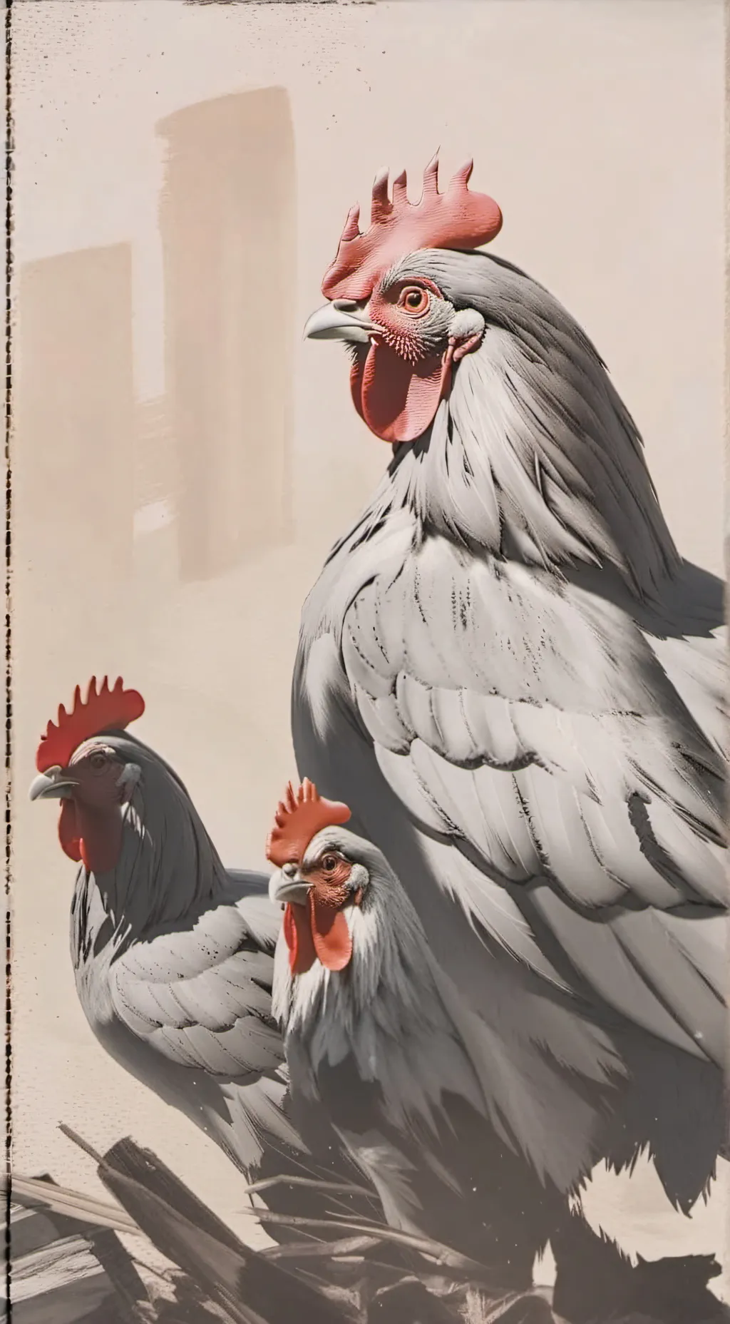 ai character: chicken with gun background